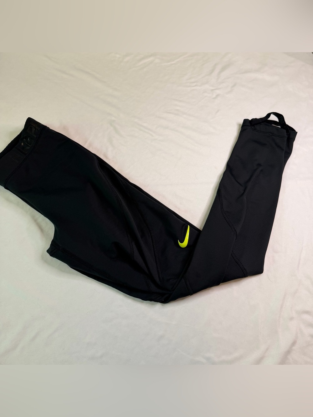 Nike Pro HyperWarm Running Tights Black Leggings Neon Swoosh Size Small